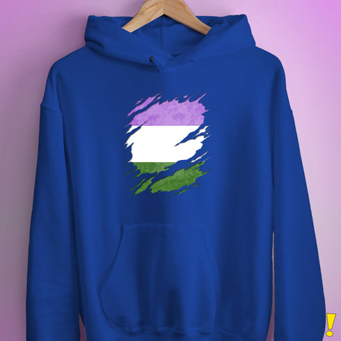 Genderqueer Pride Flag Ripped Reveal Hoodie - Royal Blue